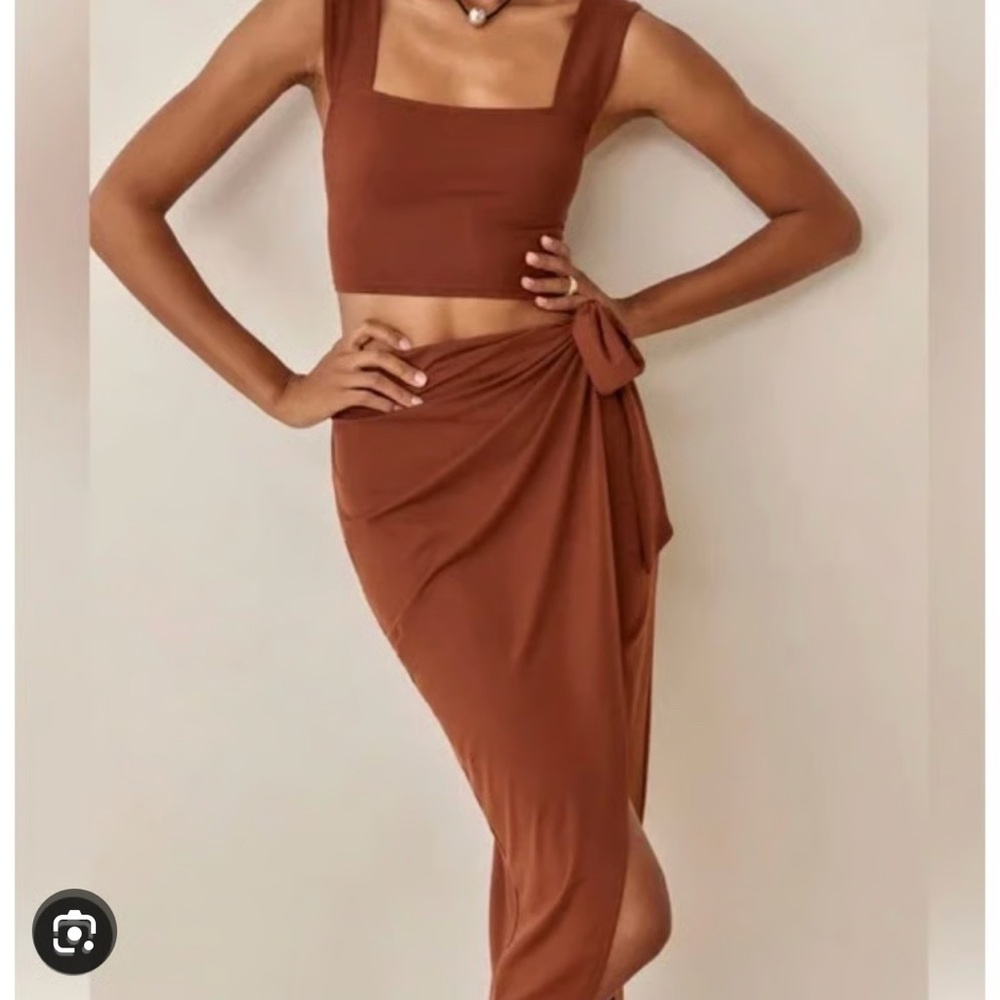Reformation Chocolate Brown Skirt Set
